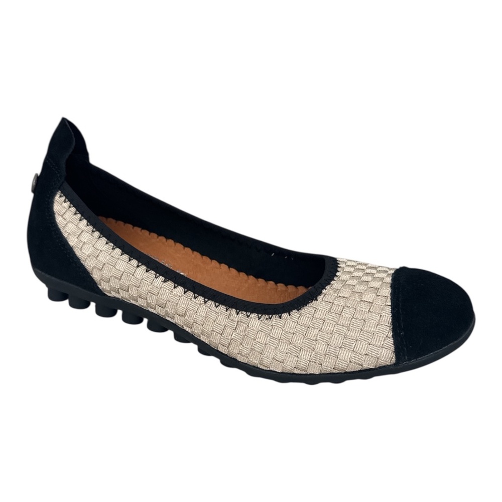bernie mev. Beige and Black Woven Ballet Flat